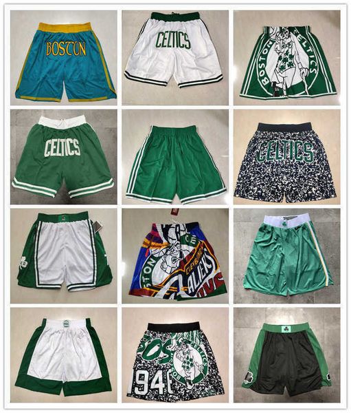

boston''celtics''men throwback basketball shorts pocket, Black