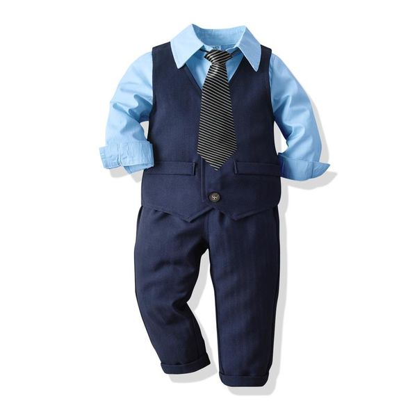 Roupas define terno infantil para o ano bebê 4-peças meninos 2022 Costume de outono vestido listrado gravata criança roupa de garoto