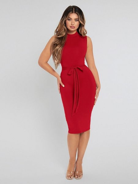 

sxy mock neck belted bodycon dress j0jz#, Black;gray