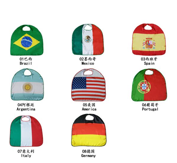 2022 Fußballweltmeisterschaft Nationalflagge Umhang Kostüme Umhang 70x70cm Hakenschlaufe Deutsch-Amerikanische Flagge für Kindergeschenke Kind von 3-12 Jahren