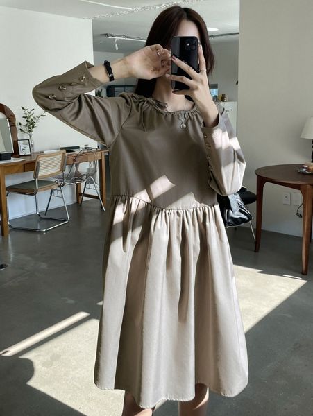 

dazy tie side button cuff smock dress j0yz#, Black;gray