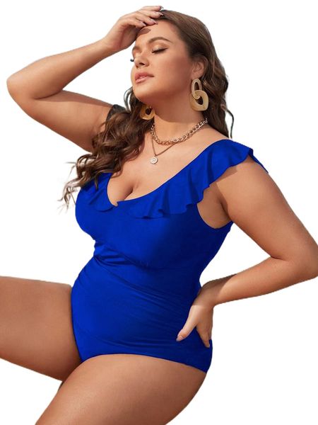 

plus ruffle trim one piece swimsuit f7zk#, White;black