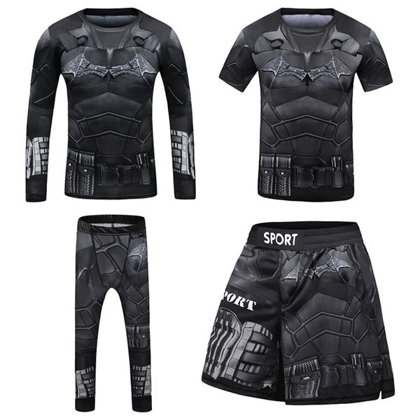 

4pcs sports suit kids compression shirt pants shorts set children mma rashguard jiu jusit bjj gi muay thai running sportsuits 220705, Gray