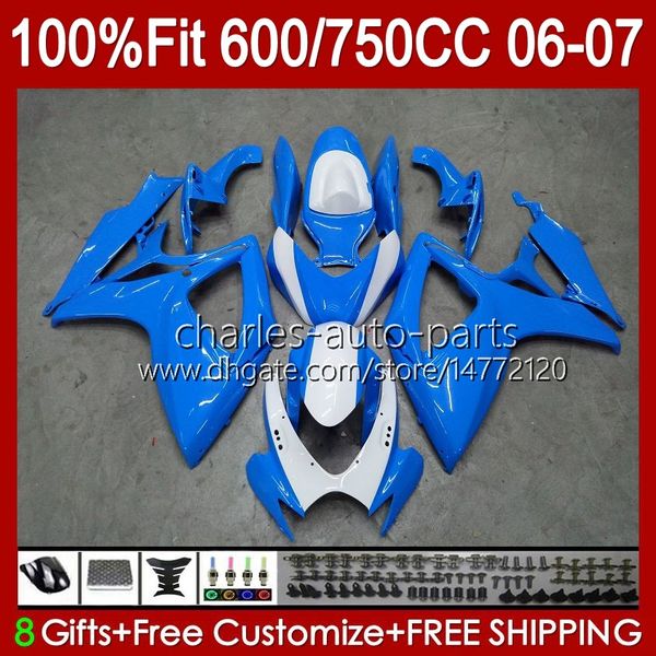 Fairings de injeção para Suzuki GSXR-750 GSXR-600 GSXR750 K6 GSXR600 06 07 CORPO AZUL claro 130NO.95 GSXR 750 600 CC 750CC 600cc 2006 2007 GSX-R750 06-07 OEM Bodywork