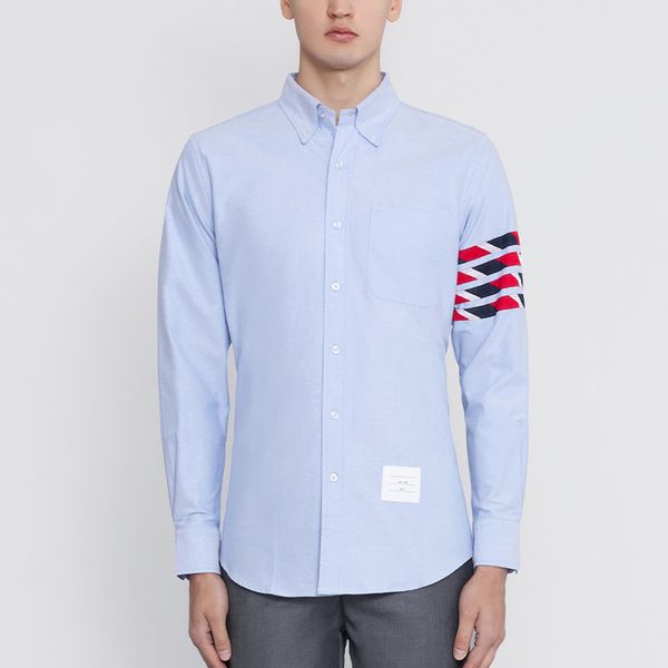 

2022 men causal shirt spring long sleeve cotton oxford blue men clothing custom rwb stripes korean fashion design business office male socia, White;black