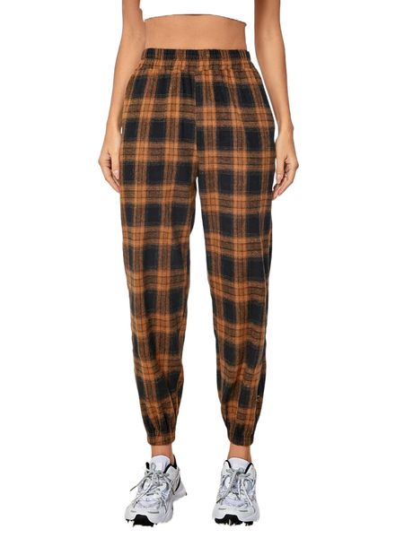 

high waist plaid pants u5zk#, Black;white