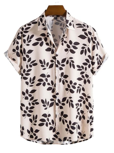 

romwe guys leaf print button front shirt c3lc#, White;black