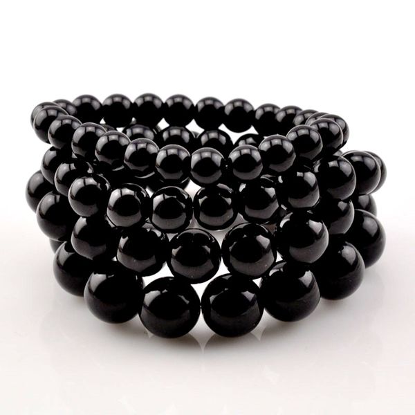 

handmade natural lucky stone beaded strands elastic charm bracelets for men women lover sports fashion jewelry, Black