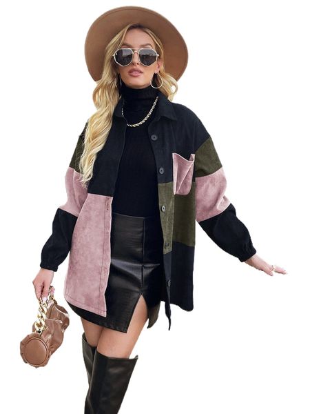 

cut and sew drop shoulder corduroy coat 71hf#, Black