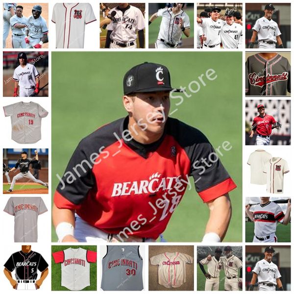 2022 Maglia da baseball NCAA Custom Stitched Cincinnati Bearcats College 41 AIDEN BRADBURY 42 CONNER LINN 43 ZACH SEGAL 44 TOMMY O'CONNOR 45 COLBY HAINES 77 ALEX SHEA