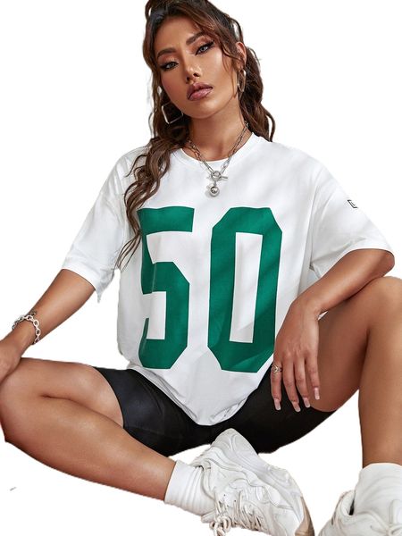 

number graphic drop shoulder tee h1dw#, White