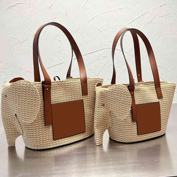 

elephant decoration woven totes summer weaving handbag fashion women designer bucket crossbody bags shoppers bags 220630