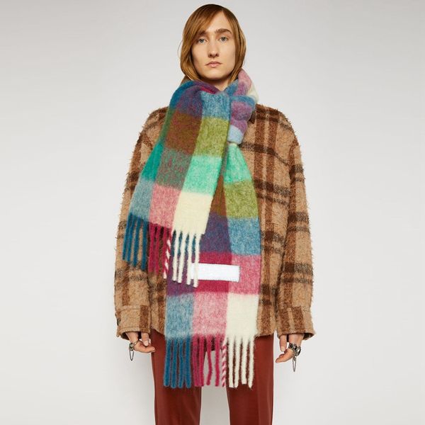 

designer autumn winter silk scarf imitation cashmere rainbow plaid thick beard ladies warm scarves shawl fashion scarf, Blue;gray
