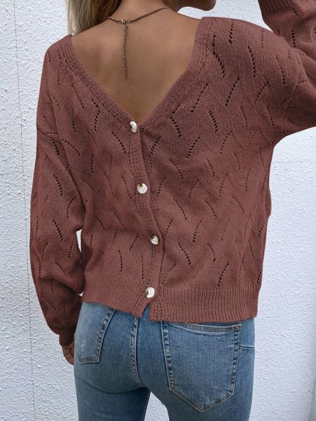 

pointelle knit button back drop shoulder sweater 48il#, White;black