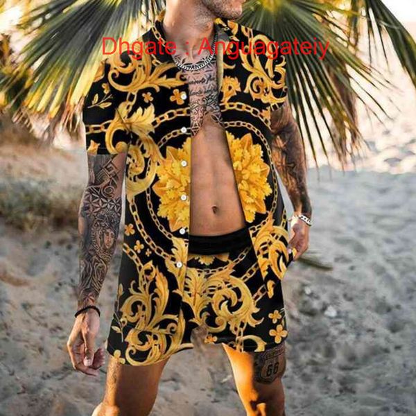 

casual luxury men's shirts men tracksuits hawaiian sets printing summer short sleeve button shirt fashion beach shorts tees streetwear, White;black