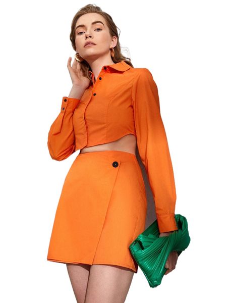 

high waist button detail wrap skirt o8gd#, Black