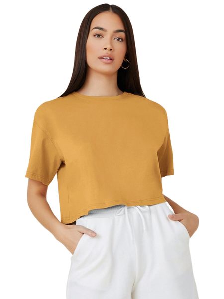 

drop shoulder solid crop tee f1b6#, White