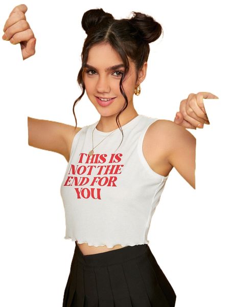 

x elizabeth graham slogan graphic lettuce trim tank q59g#, White