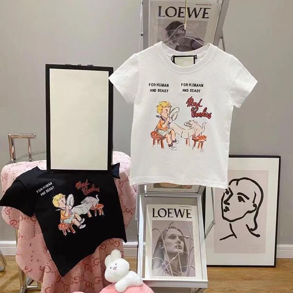 

kids cotton t-shirts short sleeve tees boys girls children casual letters printed pattern pullover plus size 100-160cm white black red pink, Blue