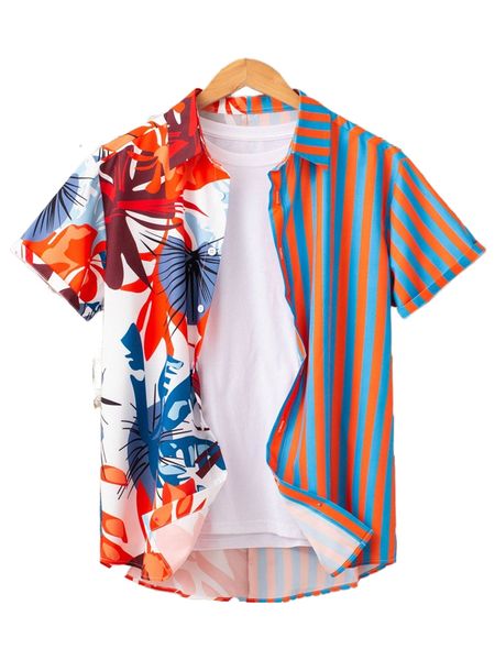 

men random striped and leaf print shirt a4ba#, White;black