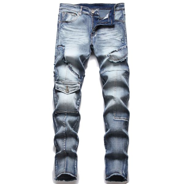 

mens designer jeans pants distressed ripped biker slim fit motorcycle bikers denim for men s fashion mans pour hommes for male 28-42, Black;brown