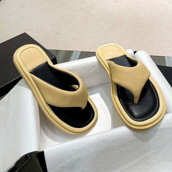 

designer leather slide platform sandals fashionable and comfortable mule flat bottom slippers new summer multi-color ladies beach sandals si, Black