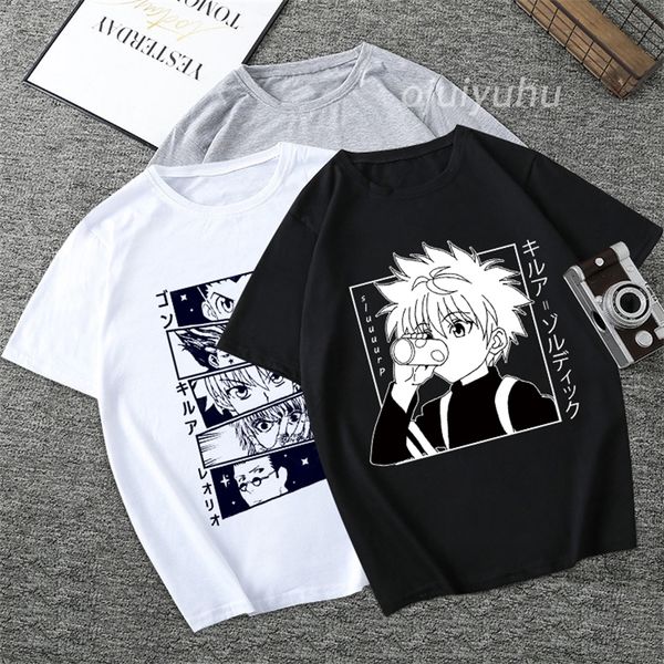 

hunter x killua zoldyck t shirt men harajuku kurapika tshirt cute anime hisoka t shirt graphic tees male 90s 220719, White;black