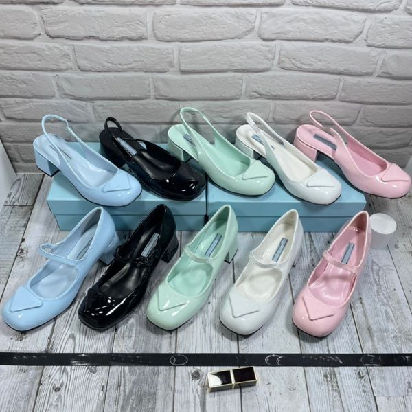 Kadın Moda Sandalet Tasarımcıları Topuk Ayakkabı 4.5cm Siyah Beyaz Pembe Terlik Üçgen Retro Mary Jane Mules Platform Sandal 35-40