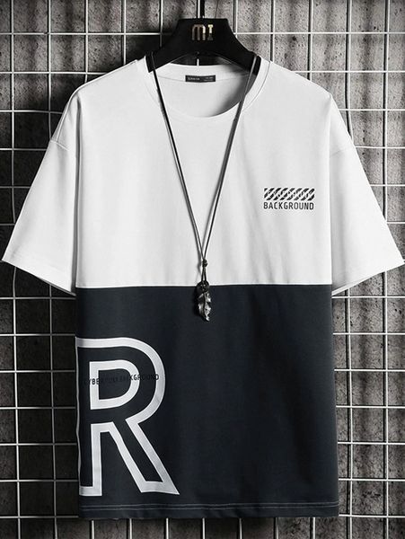 

men letter graphic two tone drop shoulder tee q3k6#, White;black