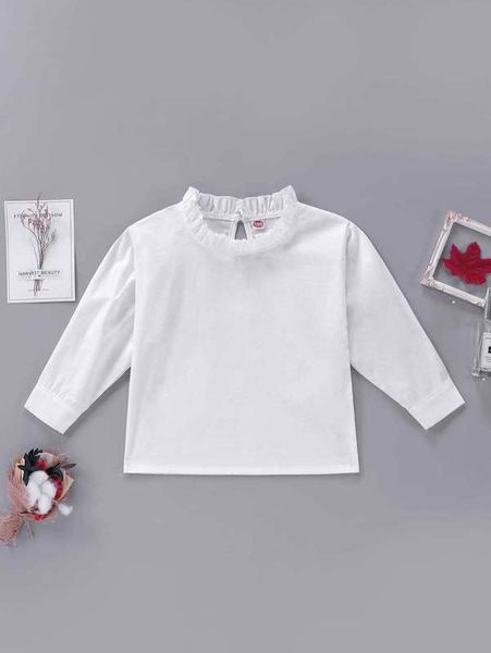 

toddler girls frilled neck keyhole back blouse she, White;black