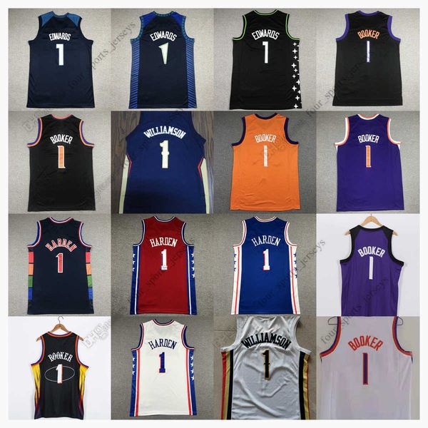 

retro mitchell and ness basketball jerseys 1 booker james harden zion devin williamson irving young dosunmu adebayo edwards george anthony h, Black;red