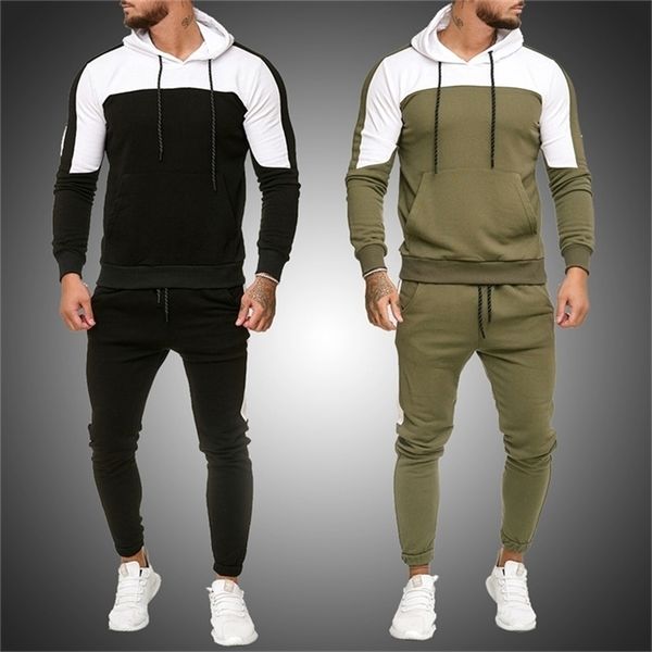 

mens tracksuit jogging suit side stripe hoodies set man fleece hoodies and pants male work out clothes jogger set gym clothing 201128, Gray