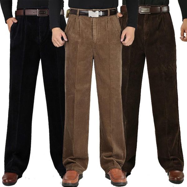 Pantaloni da uomo Inverno Velluto a coste spesso da uomo Casual Cotone Pantaloni larghi a vita alta pieghettati a doppia piega Taglia 30-42 44 46 Uomo