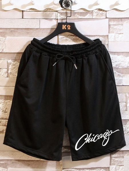 

romwe guys letter graphic drawstring shorts o9vd#, White;black