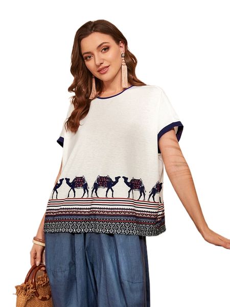 

striped & animal print tee d0g8#, White