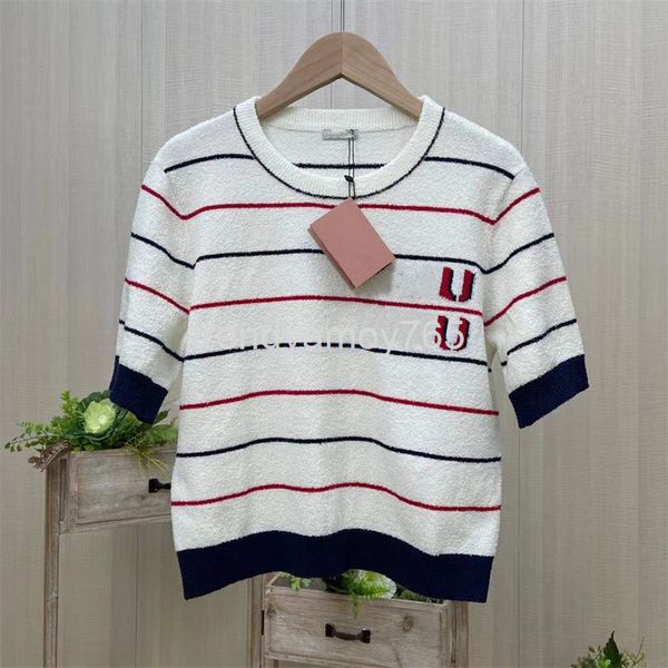 

women's knits & tees high edition early spring  family stripe knitted short sleeve t-shirt women's classic celebrity style top, White