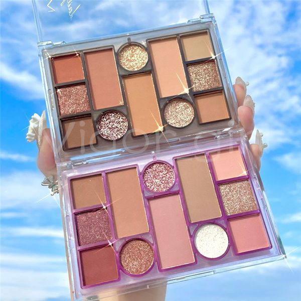 Popular 12 coloris shadow palette girl cosmetics foste shimmer shadows blush highlighter paletas duradouras