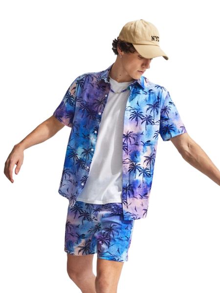 

men tropical print shirt & shorts y3ys#, Gray