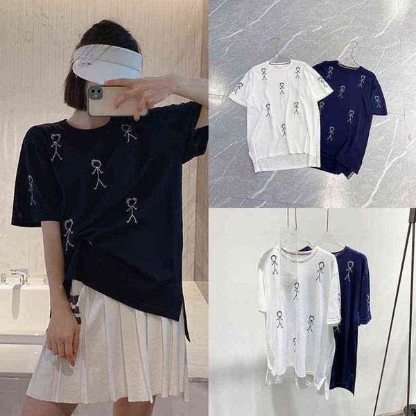 

2022 summer tb tee match man short sleeve t-shirt men and women new elements summer spring jacquard ice hemp correct high version harajuku f, White