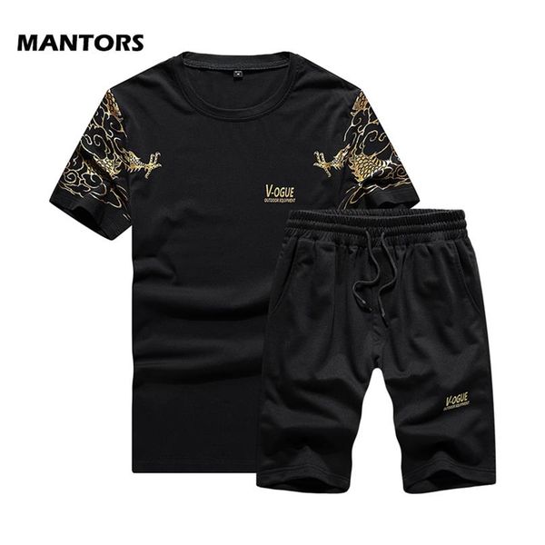 

2020 summer mens tracksuit men sets fashion print sportswear t-shirt shorts brand track suits jogging clothing casual 2 pcs set276l, Gray