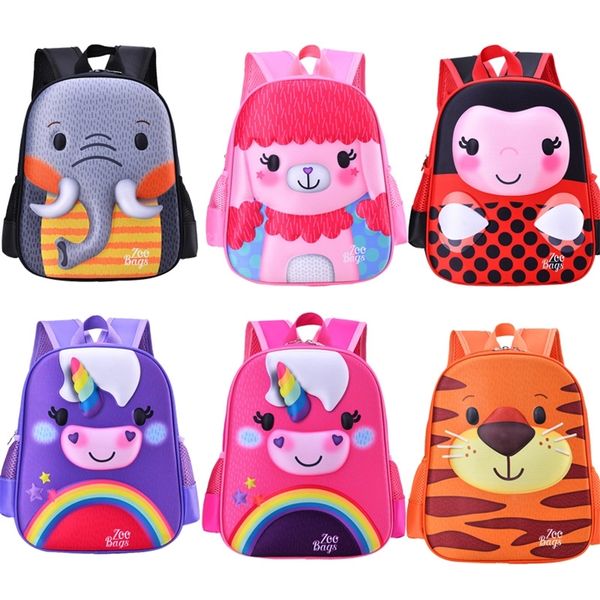 Cartoon 3D Crianças Backpacks Sacos de escola Kid Baby Cut Cutdler meninos Book Bag Backpack Backparten Bag LJ201225