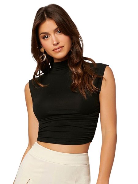 

mock neck r.uched c.rop t.ank c4qm#, White