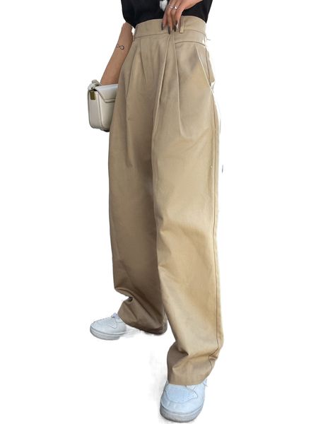 

dazy high waist plicated detail straight leg pants z9tz#, Black;white