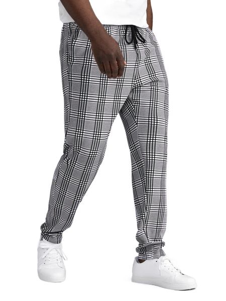 

extended sizes men plaid print pants x2gx#, Black