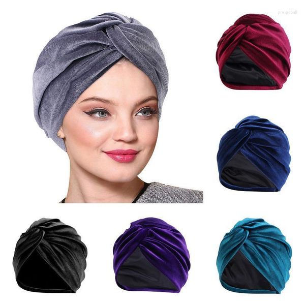 Feanie/crânio Caps 2022 Moda elástica Hat de turbante cor sólida Mulheres calorosas do inverno Capas