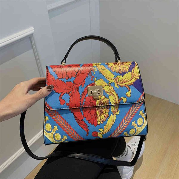 

handbags bags 2022 pu women's single shoulder messenger printed chain small square, Black;red