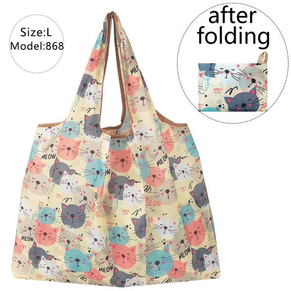 Sacos de compras supermercados nylon reutilizável saco ecológico frutable animal flor praia fofa de desenho animado grande armazenamento grande portablhopping portablhopping