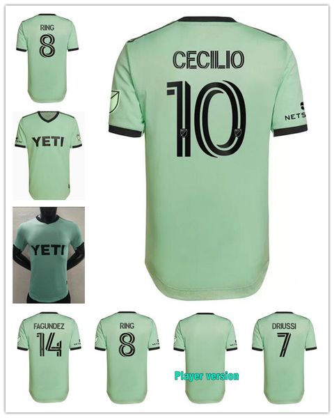 

player version 2022 2023 mls soccer jersey austin fc away mint the sentimiento kit druissi dominguez fagundez ring djitte valencia 22 23 foo, Black;yellow