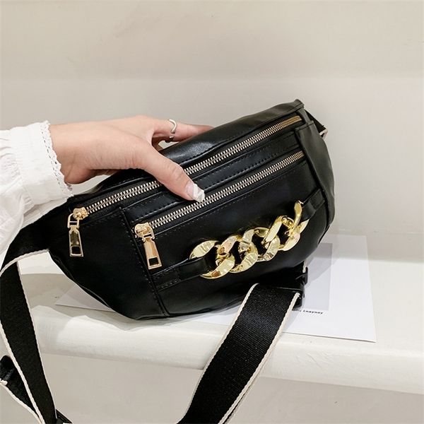

women's fanny pack acrylic chain waist bag female fashion shoulder crossbody chest bags banana belt bag hip pocket 220513