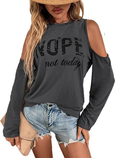 

slogan graphic cold shoulder tee w8q3#, White